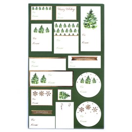 Graphique Green Trees Gift Labels | 52 Self-Adhesive Christmas Stickers | 13 Designs with Gold Foil Accents | to and from Names | for Holiday Wrapping Paper & Gift Bags