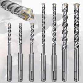 Brateuanoii SDS Plus Drill Set, 7-Piece Masonry Drill, Concrete Drill Set, Hammer Drill Sets, Extremely Fast 4X Cutting (for Soft Stone, Hard Stone, Diameter 6-12 mm, Professional Accessories Hammer