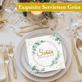 50 Stück Servietten schön DASS du da bist,Servietten Hochzeit Geburtstag Eukalyptus,2 Lagige servietten eukalyptus Servietten Grün Servietten Salbeigrün Taufe Kommunion Tischdeko 33x33cm