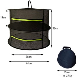 gexu Herb Drying Net with Zip 2 Layers Hanging Foldable 61 cm x 61 cm x 38 cm Black Herb Drying Net Plant Dryer for Drying Vegetables, Meat, Herbs, Fish etc.
