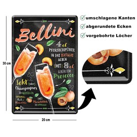 Schilderkreis 24 – Tin Sign Cocktail Recipe Decoration Bar Kitchen Pub Counter Gift Idea Birthday Christmas Long Drink Tonic Spirits Drinker 20 x 30 cm (Bellini)