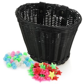 Spesh Kids Bike Basket, Wicker Basket for Kids Bike Boys Girls Bike Baskets Front with 72 Pcs Bike Spoke Beads Bicycle Accessories for Kids Bike(Black)