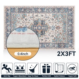 Hatppto 2x3 Area Rugs, Entry Rug Indoor Door Mat, Stain Resistant Washable Rug Non-Slip Non-Shedding Carpet, Vintage Boho Rug Small Bath Mat, Low Pile Rug for Entryway Kitchen Laundry Bathroom