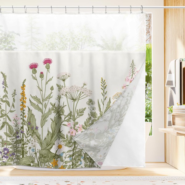 Riyidecor Shower Curtain with Snap in Liner Set for Bathroom