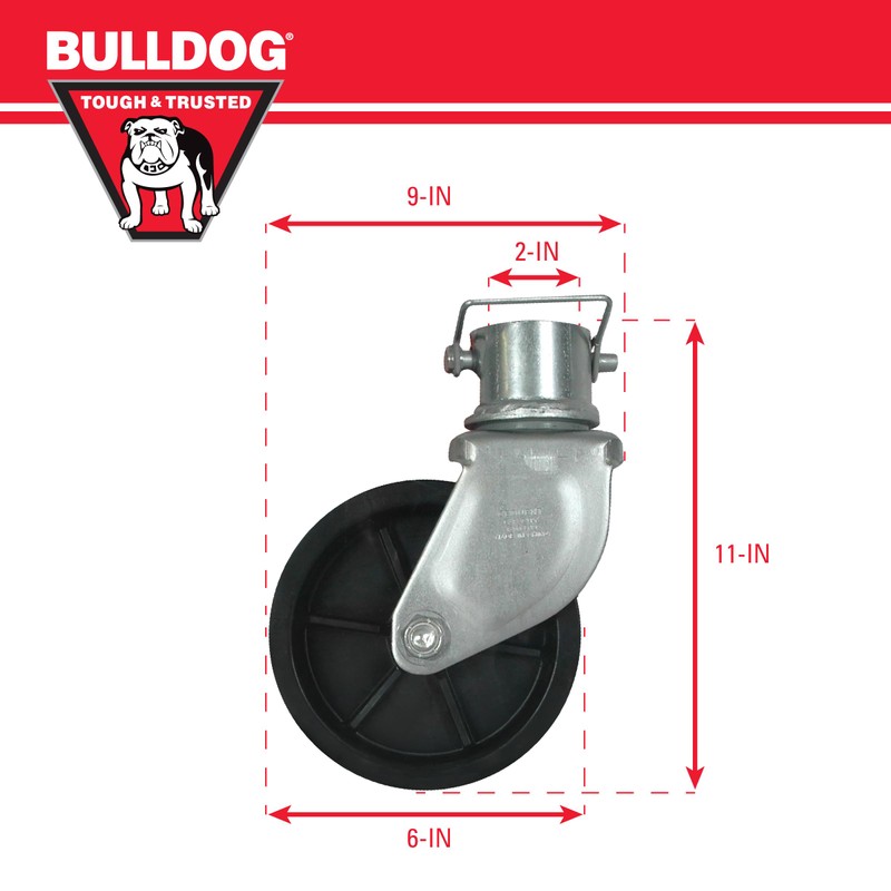 Bulldog 500245 Trailer Jack Accessory, Tongue Jack Caster w/6 Inch