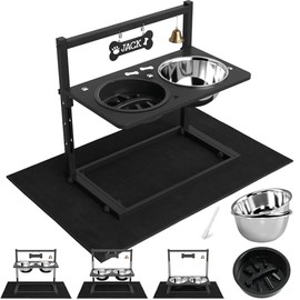 Cuencos elevados para perros con alimentador lento, con alfombrilla a prueba de derrames, altura ajustable 4.3-11.8 pulgadas, dos cuencos de agua y co