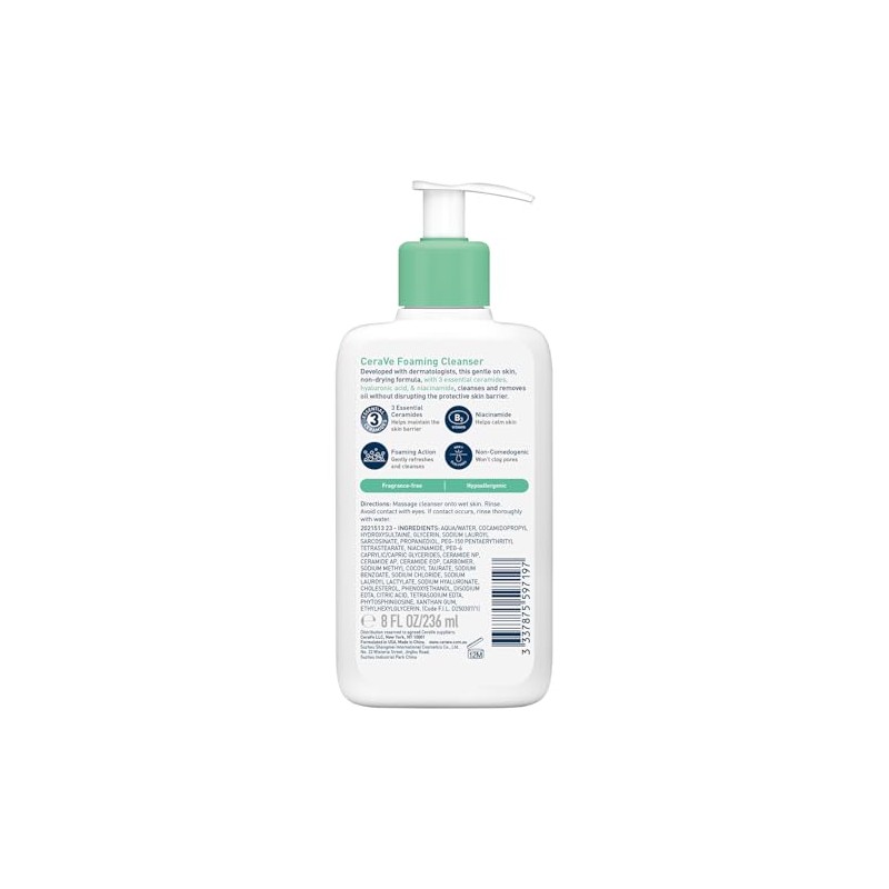 CeraVe Gel Limpiador Espumoso Diario para Piel Mixta, Grasa o