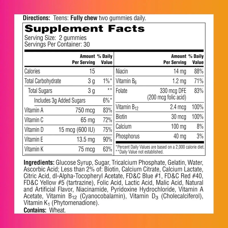 Multivitaminico Adolescentes Mujer Gomitas Hecho Usa