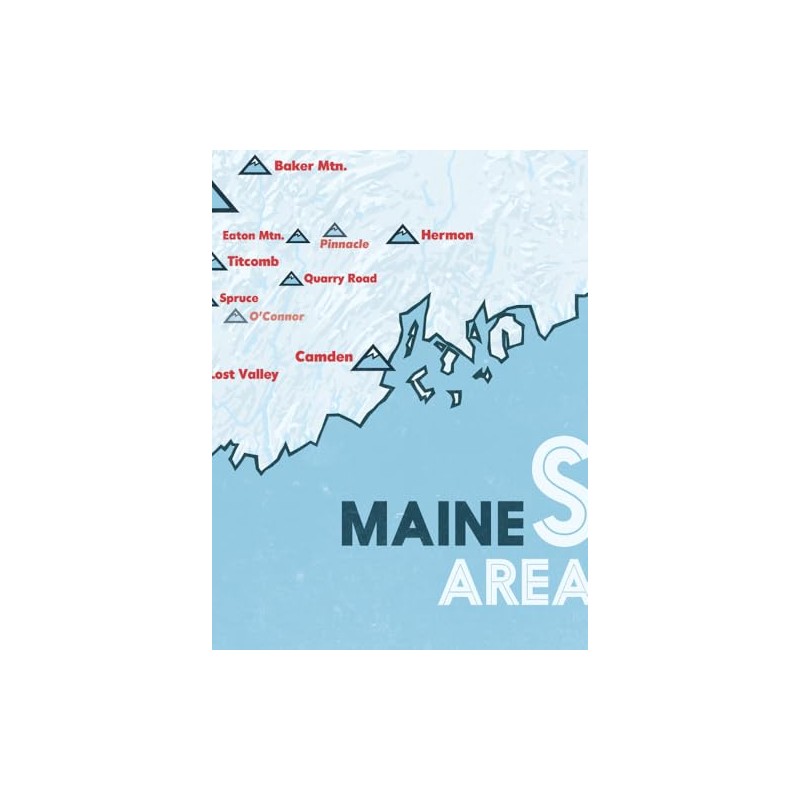Maine Ski Resorts Map 18x24 Poster (White & Light Blue)