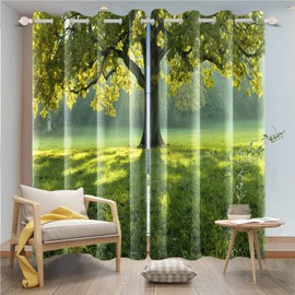 Umpoo 42x84 Inch Forest Blackout Curtains Spring Tree Sunlight Grassland Green Woodland Lawn Natural Landscape for Living Room Bedroom Window Drapes, 2 Panels Home Set with Holes