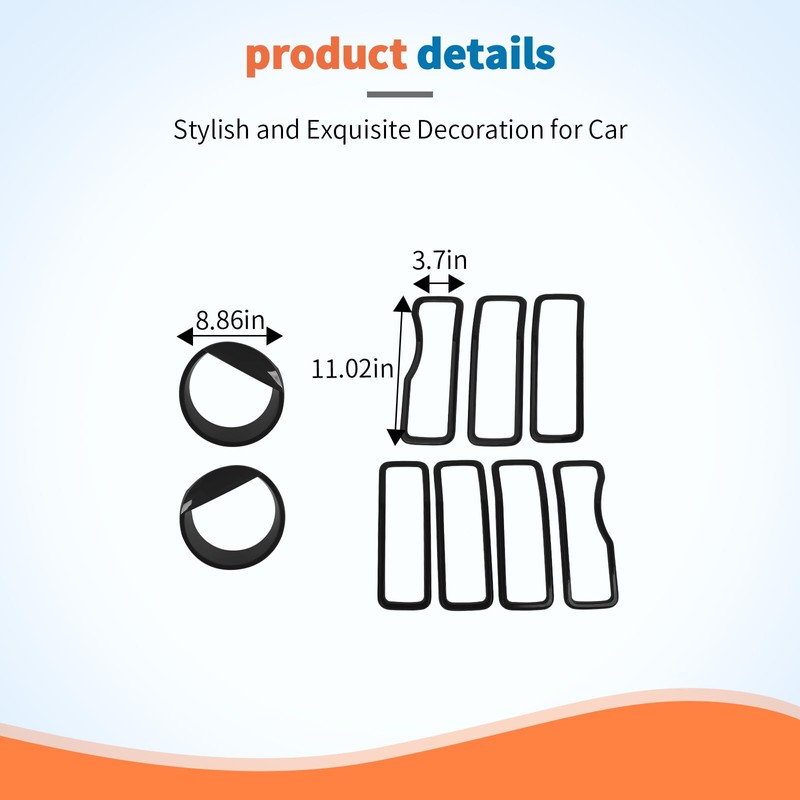 JeCar 9pcs Black Grill Inserts Headlight Covers Trim Kit for