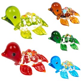 KIPTVO 5PCS Mini Glass Sea Turtle Figurines, Mini Sea Turtle Figurines Animals Tiny Sea Animals Tiny Turtles, Tortoise Ornament, for Ocean Animal DIY Fish Tank Potted Party Home Garden Decor