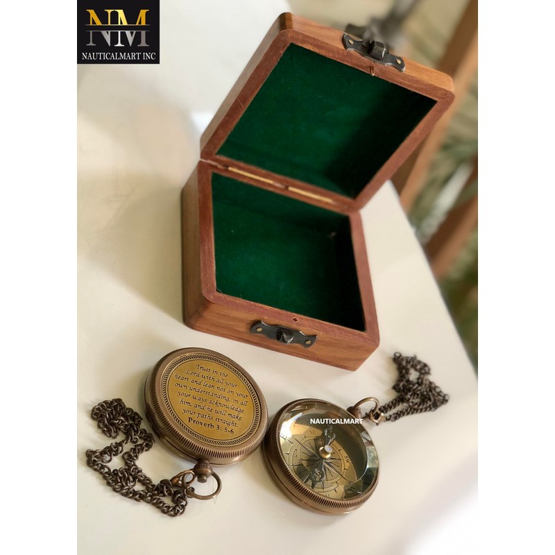 Brass Compass Gift with Display Box - Engraved Scripture Prayer