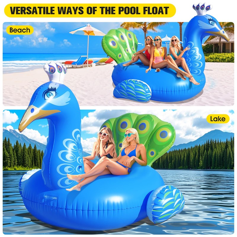 DeeprBetter Inflatable Peacock Pool Float, Gaint Funny Pool Floats Adults,