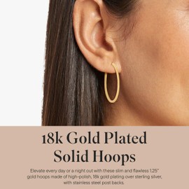 Rocksbox Demifine Solid Hoop Earrings - Gold Hoops for Women - 18k Gold Plating - Premium Quality Jewelry - 1.25"