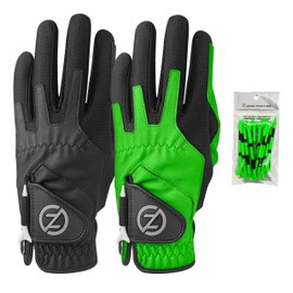 Zero Friction Male Men's Compression-Fit Synthetic Golf Glove (2 Pack), Universal Fit Black/Lime, One Size (GL00107)