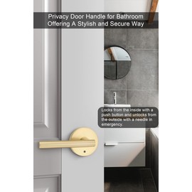 goldenwarm Gold Interior Door Handles, Brushed Gold Privacy Lever Door Handle, Heavy Duty Interior Bedroom Door Lever Pack, Gold Door Handles Interior for Bathroom (6 Pack)