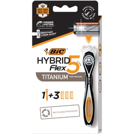 BIC Hybrid Flex 5 Titanium Men's 5 Blade Disposable Razors, For a Smooth and Comfortable Shave, Disposable Razors For Men, 3 Cartridges + 1 Handle