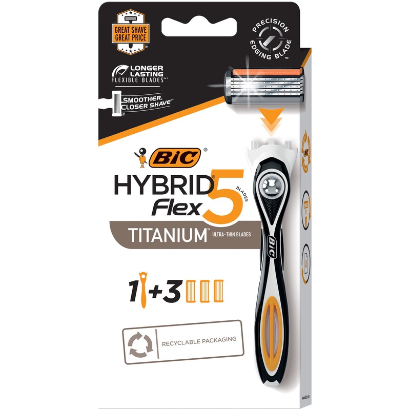 BIC Hybrid Flex 5 Titanium Men's 5 Blade Disposable Razors,