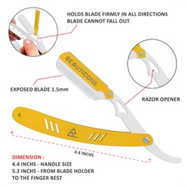 BEAUTICONE Straight Razor for Men, Professional Matt Finish White & Yellow Barber Razor with 100 Single Edge Blades, Straight Edge Single Blade Razors for Men