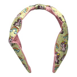 Fashiella Girls Unicorn Print Knotted Headband Soft Satin Handmade Washable Hair Accessories for Teens Womens Sports Yoga School Hairband (Light Green - 1 Piece, Onesize)