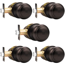 Probrico Interior Door Knobs, Bronze Closet Door Knobs Handles, Keyless Passage Door Locksets, Oil Rubbed Bronze, 5 Pack