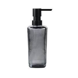 Hzxcuim 12 oz Glass Soap Dispenser with Black Plastic Rustproof Pump, Small Soap Dispenser for Kitchen and Bathroom with Vertical Stripe, Refillable Soap Dispenser (Grey)