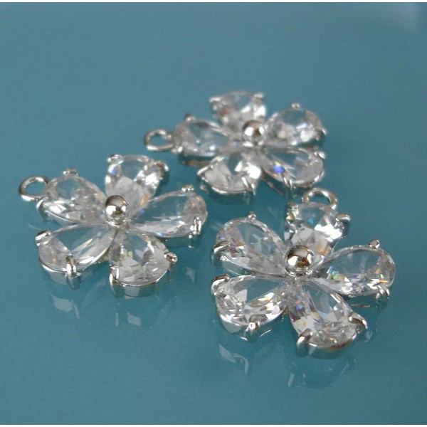 Unbranded Large Sparkling Flower Rhodium Plated Clear Cubic Zirconia Pendant