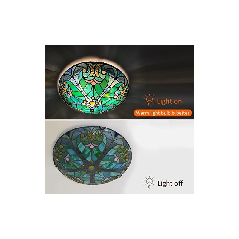 ARTZONE Tiffany Ceiling Lights, Stained Glass Ceiling Light 3-Lights 16