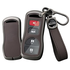 TECART Zinc Alloy Key Case fit for Nissan Frontier Pathfinder Versa Titan Armada Sentra NV1500 Xterra Murano Maxima 350Z Kicks Quest Key Covers Protective Key Fob Shell Keychain Accessories C Brown