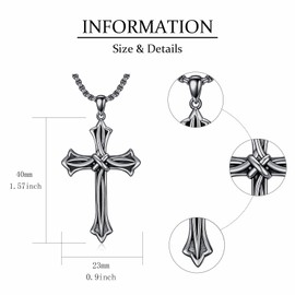 Swordgod Celtic Black Cross Necklaces for Men Women 925 Sterling Silver Black Gold Irish Knot Infinity Cross Pendant Necklace Religious Faith Jewelry Gifts for Father Son