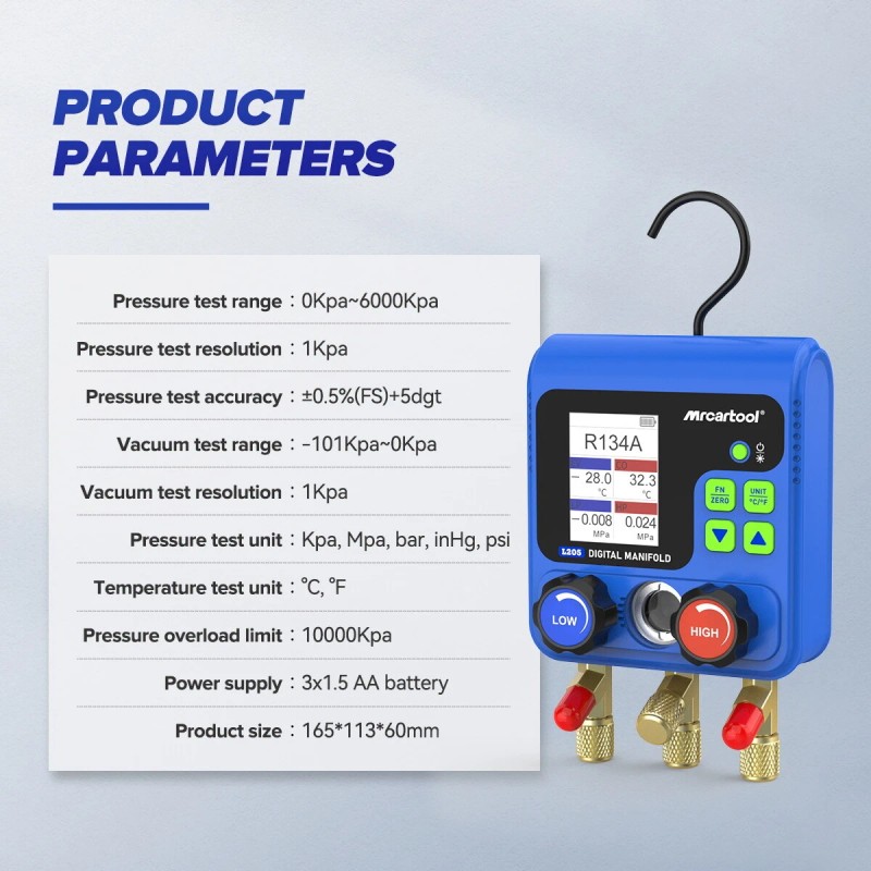 MRCARTOOL Digital AC Manifold Gauge Set HVAC Refrigerant Meter Pressure
