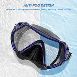 BuyCard Snorkel Set Adults, Dry-Top Snorkeling Gear with Panoramic View Diving Mask, Anti-Fog & Anti-Leak Scuba Diving Mask for Snorkeling Swimming Travel, Snorkeling Kit Diving Packages Blue