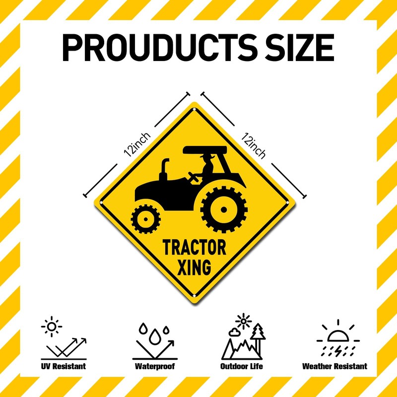 BTHUKO New Metal Tin Sign Tractor Xing Caution Crossing Sign,