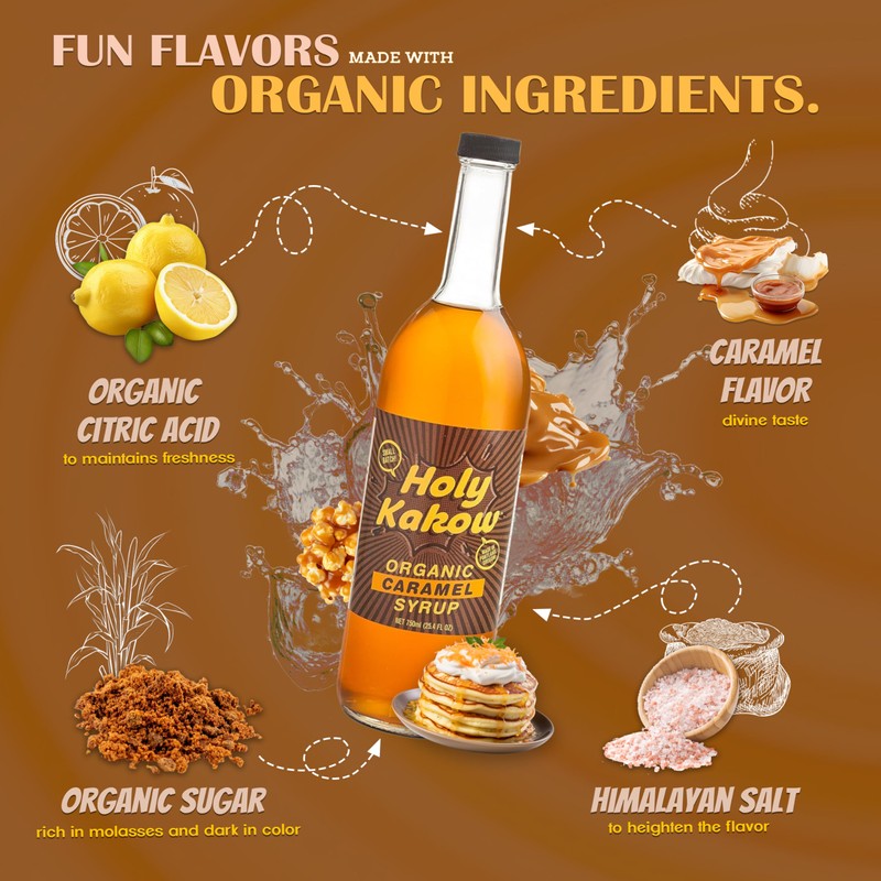 Holy Kakow Cafe Organic Caramel Syrup - Caramel Coffee Syrup,