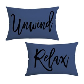 Relax Unwind Throw Pillow Covers 12x20, Blue Farmhouse Spring Summer Decorative Lumbar Pillowcases Porch Patio Cushion Covers 2Pack for Bedroom Living Room Sofa Couch Home Decor