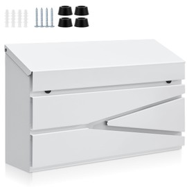 Yaocom Wall Mount Mailbox Large Capacity Mailbox for Outside Galvanized Steel Rustproof Metal Mail Drop Post Modern Collection Box Postbox 15.75" x 9.84" x 4.33", No Keys Locking(White,No Flag)