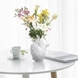 MANMAOHE White Anatomical Heart Vase Creative Heart Shaped Vase Resin Decorative Flower Vase Modern Art Flower Vase for Home Decor, 3.1x4.5x5.9inch