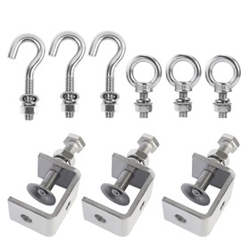 JVHLOV 3Pcs 304 Stainless Steel C Clamp Tiger Clamp, with Stainless Steel Hooks and Eye Screws, for Mounting G-Clamps Heavy Duty Woodworking Welding U Clamps Wood Clamps