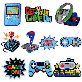 Video Game Iron On Patches for Boys 10PCS Blue Game Embroidered Patches & Appliques for Clothes, Hats, Clothing & Backpack Heat Press