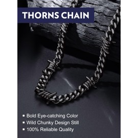 Bandmax Mens Black Barbed Wire Necklace 18 Inches Chunky Chain Choker for Women Mens Punk Biker Gothic Rock Chain Necklace Jewelry Gift