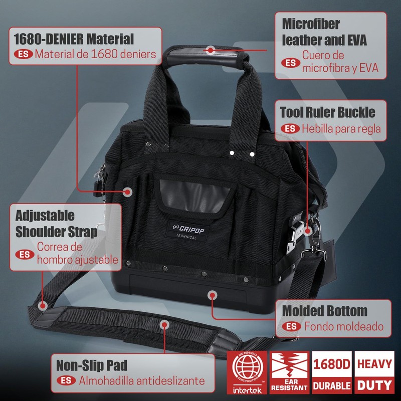 CRIPOP 13 Inch Wide Mouth Tool Bag, Heavy Duty Tool