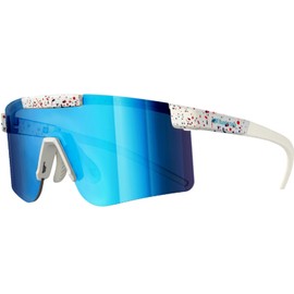 HTS HUNTERSKY Huntersky Z87 Small UV400 Baseball Sunglasses for Youth Kids Women, Running Cycling outdoor Sports Shades, F31d White-red Blue Dot / Blue White, Small
