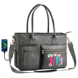 FUZVOL Nurse Bag for Work, 17'' Large Nursing Bags for Nurses, Nurse Tote Bag, Clinical Bag for Women, Nursing Essentials, Waterproof Utility Bags, Grey NP