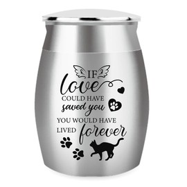 arricraft 1.57 Inch Small Keepsake Urns for Cat Ashes, Mini Cremation Urns for Ashes Stainless Steel Memorial Ashes with Prints, If Love Could Have Saved You, You Would Have Lived Forever