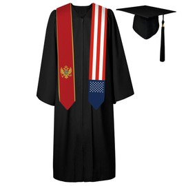 72 Inch Montenegro Flag and USA Flag Graduation Sash Unisex Adults Graduation Stole Scarf International Class of 2024 (Not Include Baccalaureate Gown and Hat)