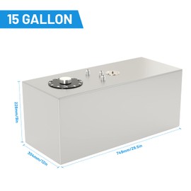 15 Gallon 60L Top-Feed Fuel Cell Gas Tank Can,Universal Aluminum Racing Street Drift Strip Fuel Tank with Level Sender and Removable Mount Cap,Silver