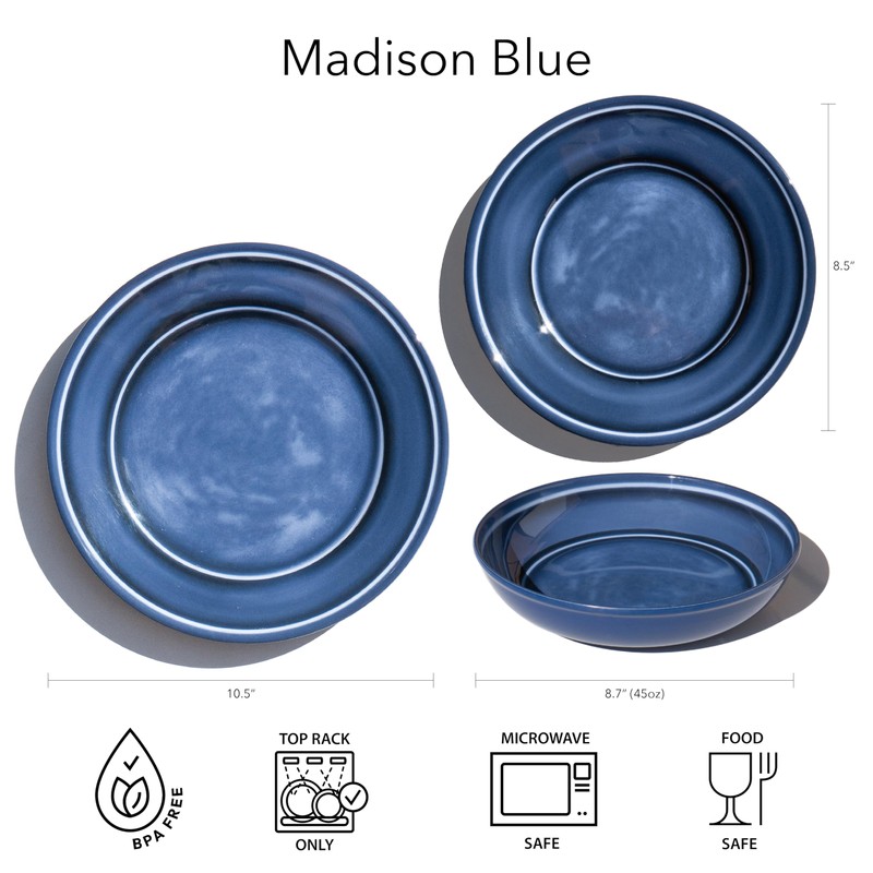 Abode Homewares Madison newWave Microwave Safe Premium Melamine Dinner Plate,