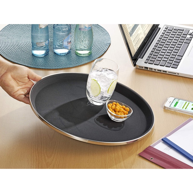 Esmeyer 307-010 Antirutsch-Tablett Tennessee, Fiberglas/Gummi, schwarz/Silber, 37 x 37 x