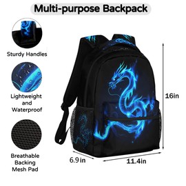 Peaom Abstract Blue Fire Dragon Backpack for Kids Women Men School Backpacks Girls Boys Adults Bookbag Laptop Computer Back Pack Casual Daypack